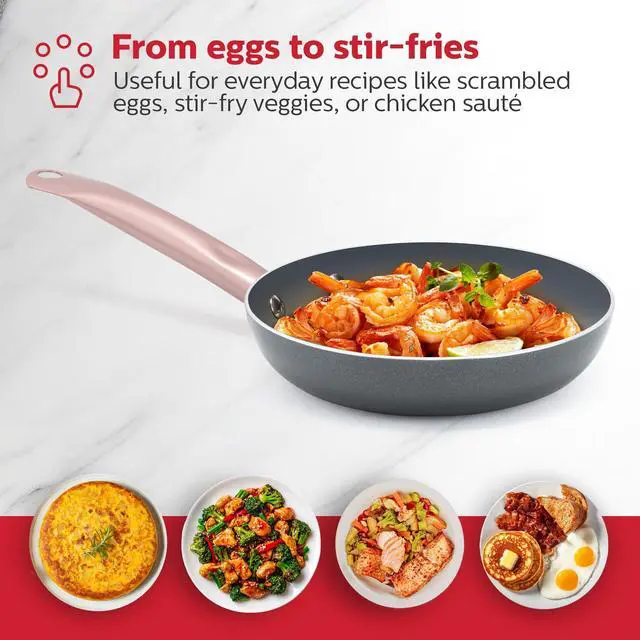 Alt view image 6 of 6 - 8-IN Ceramic Non-Stick Fry Pan, Stainless Steel Golden Handle. Even Heating, PFAS and PFOA-Free, Sear, Fry, or Sauté. Compatible with Gas, Electric and Induction Cooktops