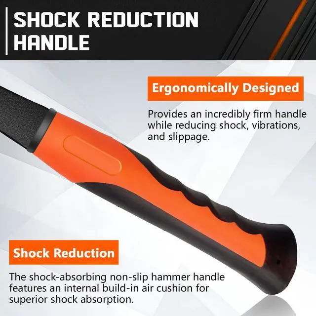 Alt view image 3 of 7 - Forged Brick Hammer - 28oz Masonry Hammer, Geologist Rock Pick with Pointed Tip, Heavy Duty Bricklayer & Mason Tool with Forged Steel Construction & Shock Reduction handle (flat & axe)