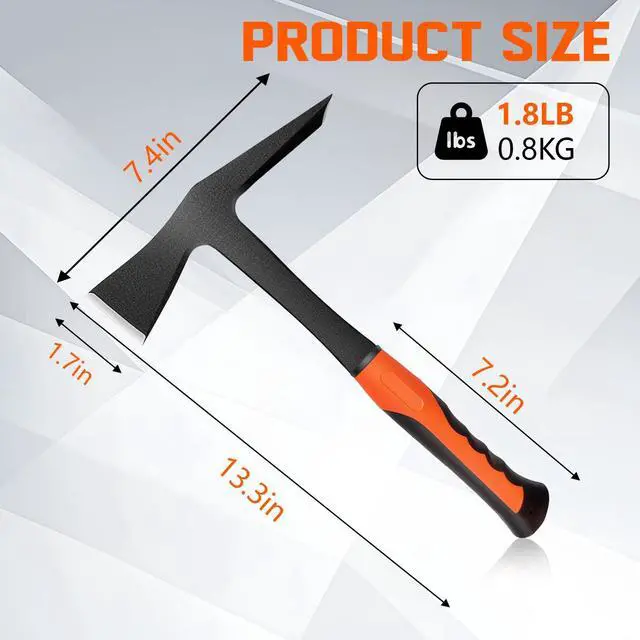 Alt view image 2 of 7 - Forged Brick Hammer - 28oz Masonry Hammer, Geologist Rock Pick with Pointed Tip, Heavy Duty Bricklayer & Mason Tool with Forged Steel Construction & Shock Reduction handle (flat & axe)