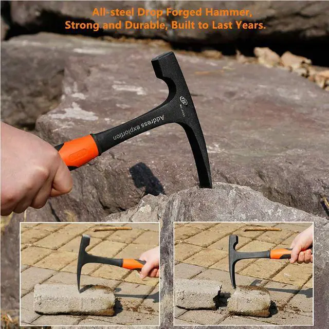 Alt view image 3 of 3 - Forged Brick Hammer, Geologist Rock Pick, Bricklayer's/Mason's Hammer - 30 oz Masonary Tool with Forged Steel Construction & Shock Reduction Handle