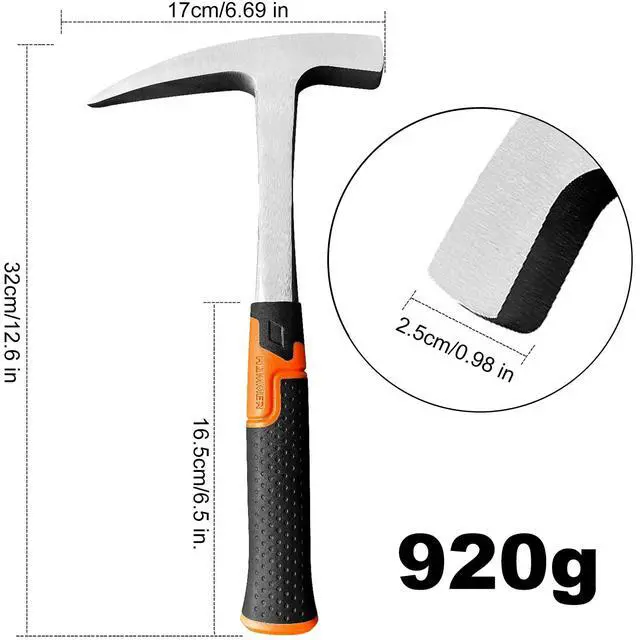 Alt view image 3 of 7 - Rock Pick Hammer-31oz Geology Hammer with Ergonomic Handle Stone Mason Hammer, Block Masonry Hammer with Pointed Tip & Shock Reduction Handle,Brick Tools, Masonry Tools