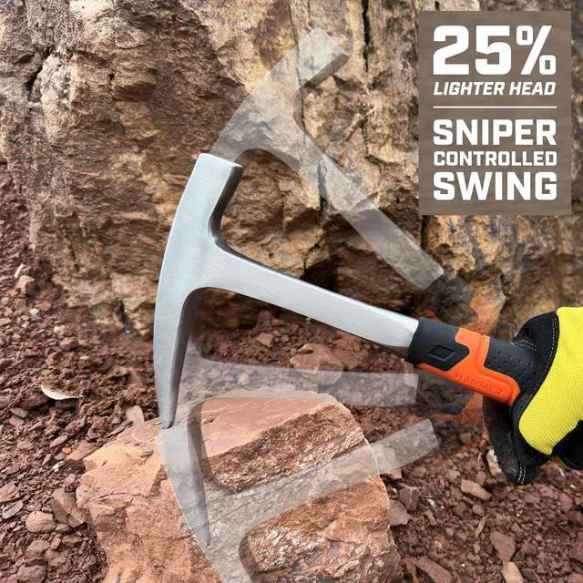 Alt view image 6 of 7 - Rock Pick Hammer-31oz Geology Hammer with Ergonomic Handle Stone Mason Hammer, Block Masonry Hammer with Pointed Tip & Shock Reduction Handle,Brick Tools, Masonry Tools
