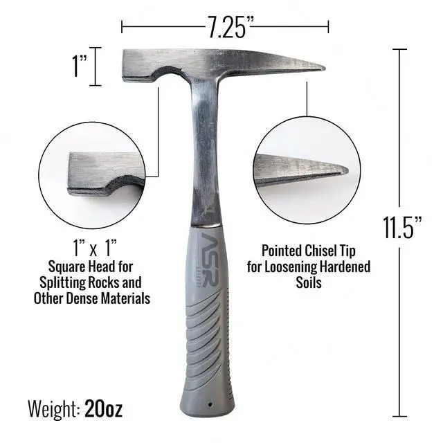 Alt view image 2 of 7 - 20oz Rock Pick Mining Hammer, 11-inch Pointed Tip Geology Tool for Gold Prospecting Equipment and Rockhounding