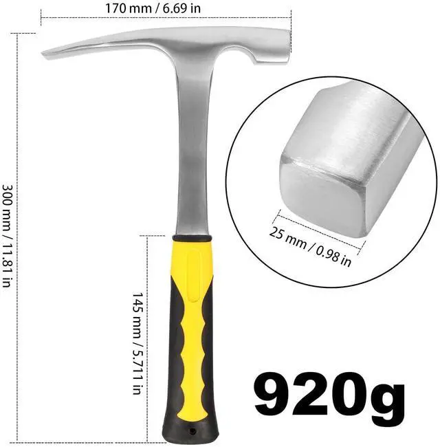 Alt view image 2 of 5 - 32 oz Brick Hammer, Flat head Rock Pick Hammer, 11.2 inch All Steel Geologist Hammers with Non-Slip Handle for Mining, Geological Prospecting