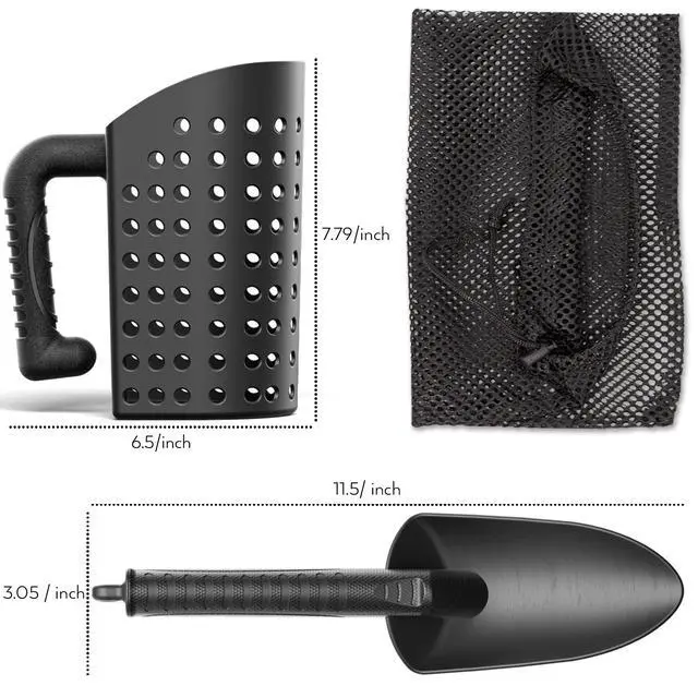 Alt view image 5 of 6 - Sand Scoop & Shovel, Detecting Accessories for Kid & Adult Metal Detector, Sand Sifter Treasure Hunting & Digging Tool at The Beach & More, Black - Come with Mesh Bag