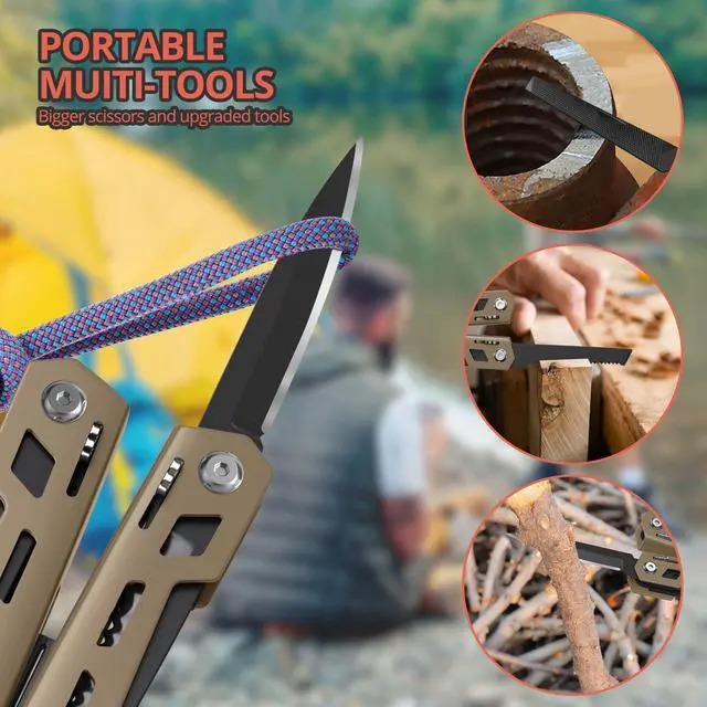 Alt view image 5 of 7 - Multitool 17-in-1 Stainless Steel Multi Tool with Pocket Knife Needle Nose Pliers Bottle Opener Screwdriver Self-Locking Professional Multi-Tool for Outdoor Survival Gifts for Men(Brown)