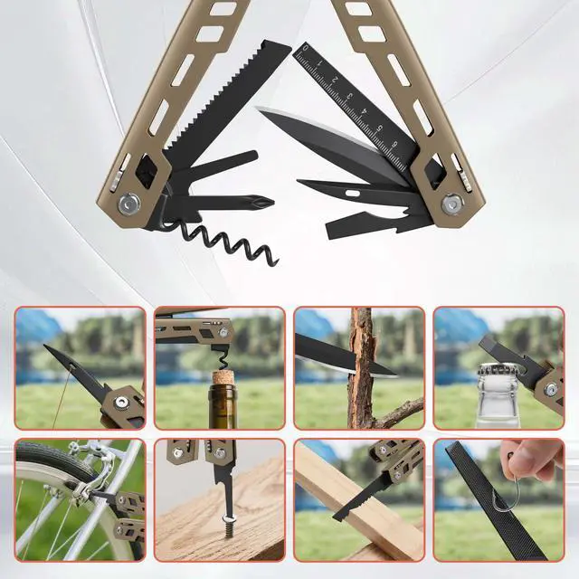 Alt view image 6 of 7 - Multitool 17-in-1 Stainless Steel Multi Tool with Pocket Knife Needle Nose Pliers Bottle Opener Screwdriver Self-Locking Professional Multi-Tool for Outdoor Survival Gifts for Men(Brown)
