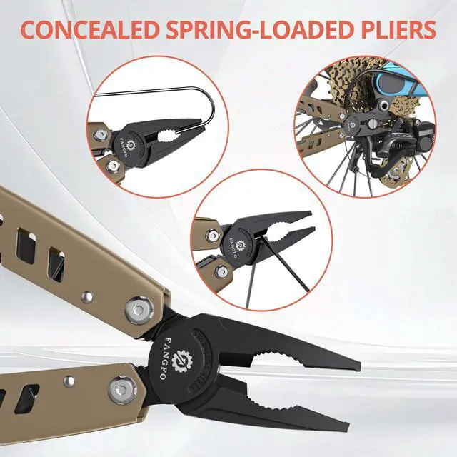 Alt view image 7 of 7 - Multitool 17-in-1 Stainless Steel Multi Tool with Pocket Knife Needle Nose Pliers Bottle Opener Screwdriver Self-Locking Professional Multi-Tool for Outdoor Survival Gifts for Men(Brown)