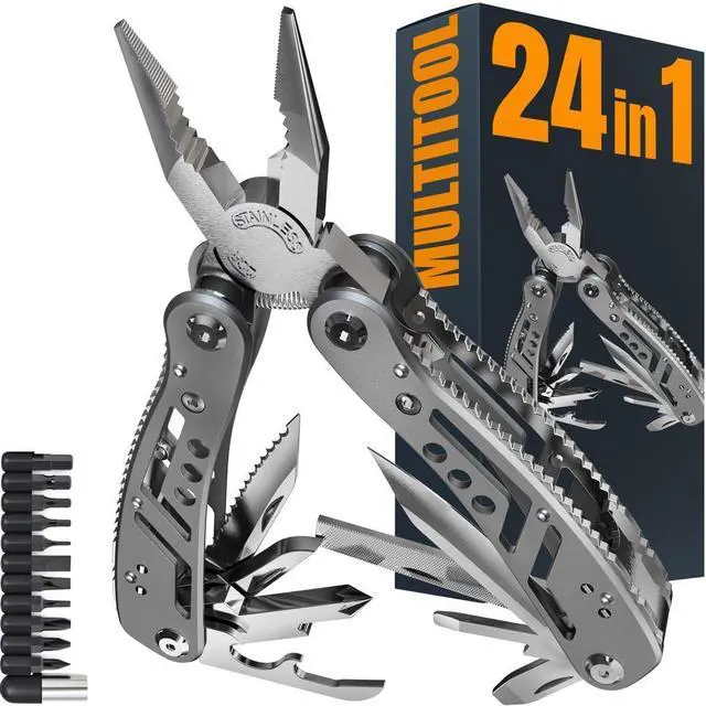 Main image of 24-in-1 Multitool with Knife, Pliers & 11 Bits Sharp Stainless Steel - Multi Tool for Men - Ideal Gear with Tools for Camping Hiking, Survival, EDC - Best Gifts for Husband Boyfriend 2238