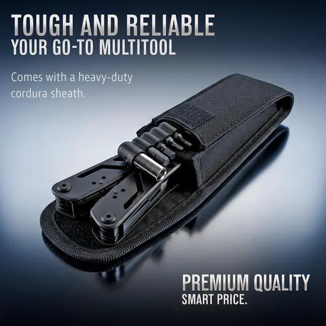 Alt view image 7 of 7 - 24-in-1 Multitool with Knife, Pliers & 11 Magnetic Bits - Black Stainless Steel Multi Tool for Camping, Hiking, EDC - Gift for Men 2238B