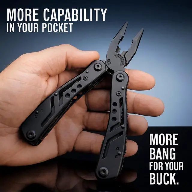 Alt view image 6 of 7 - 24-in-1 Multitool with Knife, Pliers & 11 Magnetic Bits - Black Stainless Steel Multi Tool for Camping, Hiking, EDC - Gift for Men 2238B