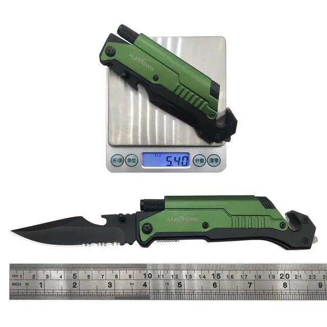 Alt view image 7 of 7 - Professional 6-in-1 Tactical Folding Pocket Knife, Green