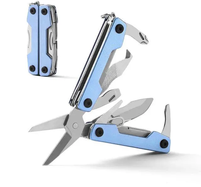 Main image of Multitool with Pocket Knife,Gifts for Men and Women, 11-in-1 Mini EDC Multitool with Screwdriver, Scissors, SIM Extractor and Bottle Opener, Perfect for Outdoor, Camping, Hiking, Simple Repair (Blue)