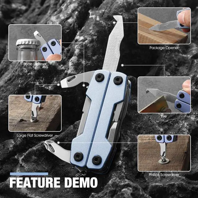 Alt view image 5 of 7 - Multitool with Pocket Knife,Gifts for Men and Women, 11-in-1 Mini EDC Multitool with Screwdriver, Scissors, SIM Extractor and Bottle Opener, Perfect for Outdoor, Camping, Hiking, Simple Repair (Blue)
