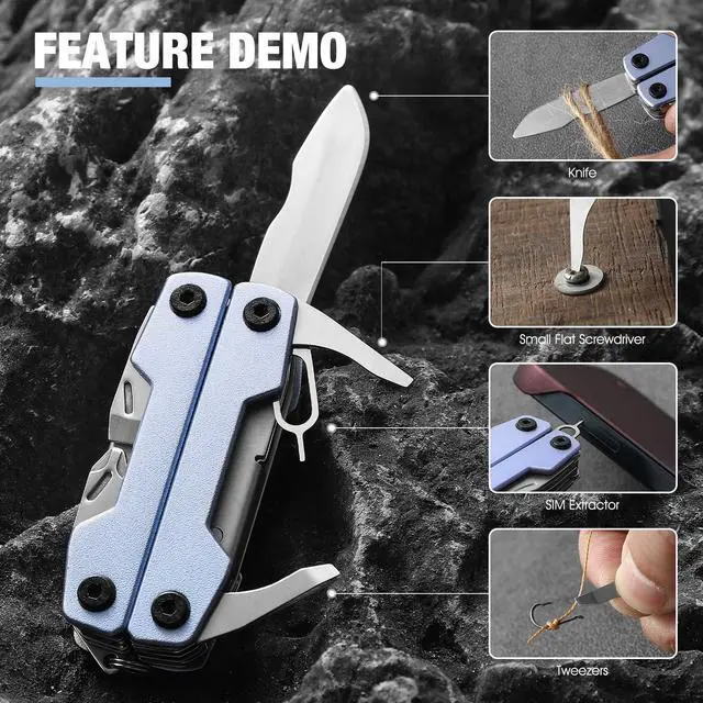 Alt view image 6 of 7 - Multitool with Pocket Knife,Gifts for Men and Women, 11-in-1 Mini EDC Multitool with Screwdriver, Scissors, SIM Extractor and Bottle Opener, Perfect for Outdoor, Camping, Hiking, Simple Repair (Blue)