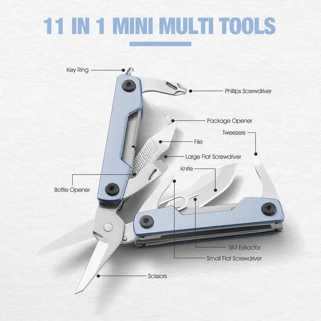 Alt view image 3 of 7 - Multitool with Pocket Knife,Gifts for Men and Women, 11-in-1 Mini EDC Multitool with Screwdriver, Scissors, SIM Extractor and Bottle Opener, Perfect for Outdoor, Camping, Hiking, Simple Repair (Blue)