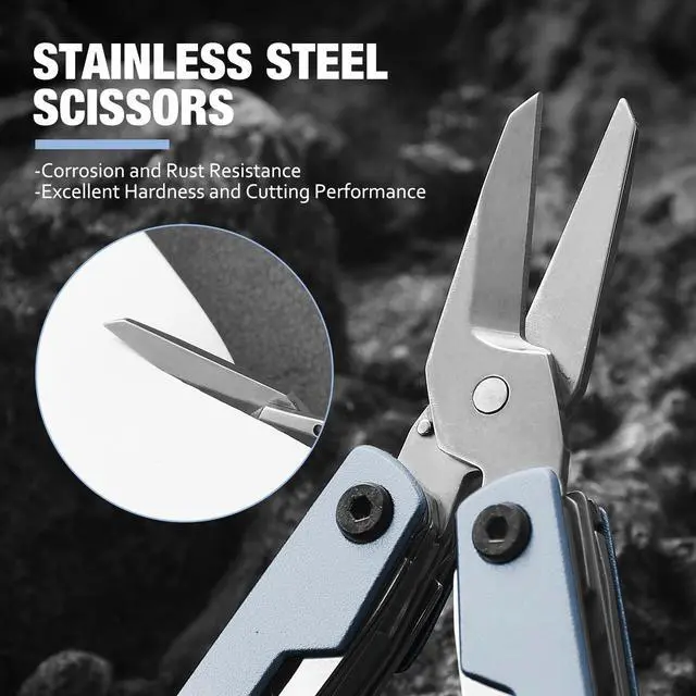 Alt view image 7 of 7 - Multitool with Pocket Knife,Gifts for Men and Women, 11-in-1 Mini EDC Multitool with Screwdriver, Scissors, SIM Extractor and Bottle Opener, Perfect for Outdoor, Camping, Hiking, Simple Repair (Blue)