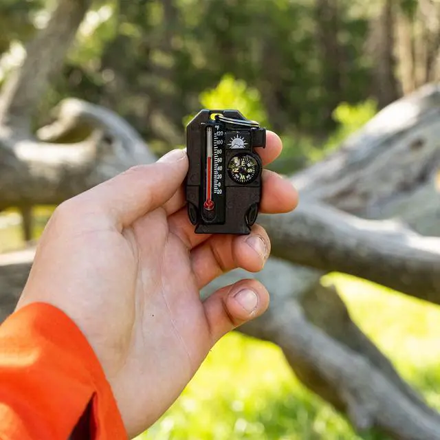 Alt view image 5 of 7 - Outsider - 4-in-1 Survival Multi-Tool | Compass, Thermometer, Whistle, and Fire Starter in a Compact Zipper Pull | Outdoor Gadget for Backpacking, Camping, or Survival Situations