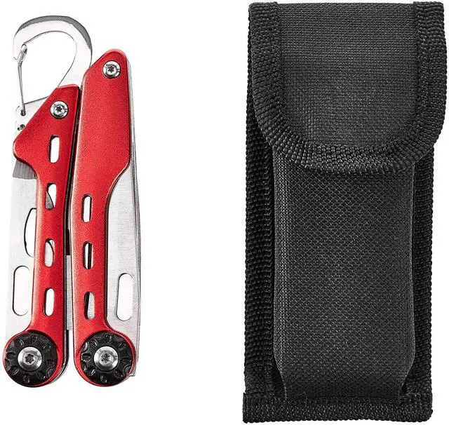 Alt view image 5 of 6 - 10-in-1 Stainless Steel Multitool for Hiking and Survival Gear with Needlenose Pliers, Wire Cutter, Saw, Safety Lock, Nylon Sheath, Red