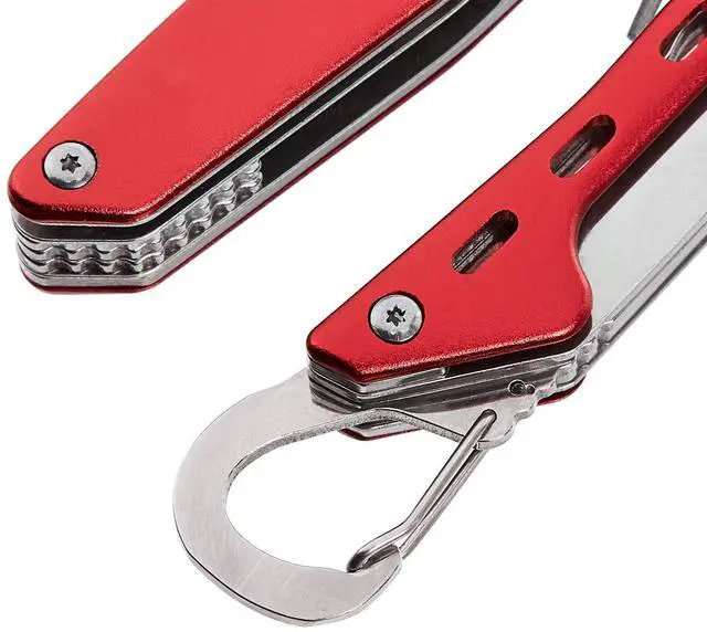 Alt view image 4 of 6 - 10-in-1 Stainless Steel Multitool for Hiking and Survival Gear with Needlenose Pliers, Wire Cutter, Saw, Safety Lock, Nylon Sheath, Red