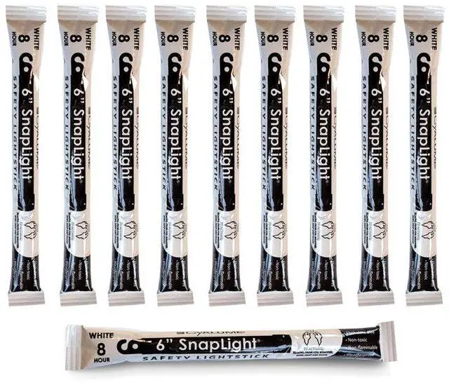 Main image of White Emergency Glow Sticks - Premium 6 SnapLight Survival Glow Sticks with 8 Hour Duration for Use as Emergency Flares and Hiking Safety Gear (Bulk Pack of 10 Safety Glow Sticks)