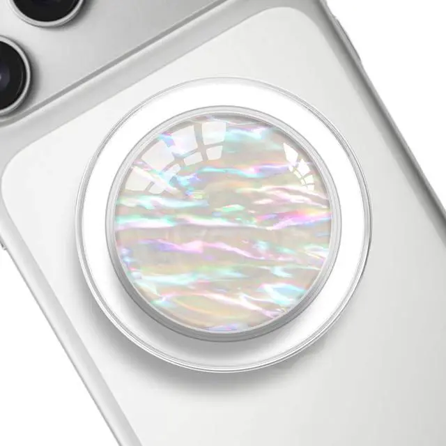 Main image of Clear Crystal Natural Sea Shell Mother of Pearl Transparent Magnetic Phone Grip Compatible with MagsafeCollapsible Mobile Phones Stand Holder for Smartphone Tablet - Purple