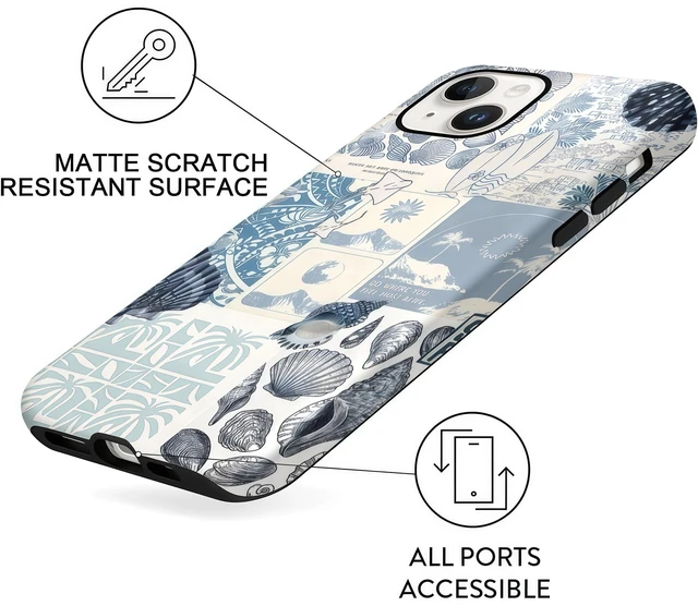 Alt view image 5 of 7 - Cases for iPhone 13, Blue Sea Shell Coast Collage Aesthetic Phone Cover, Scratch Resistant Hybrid 2-Layer Hard Shell Phone Case