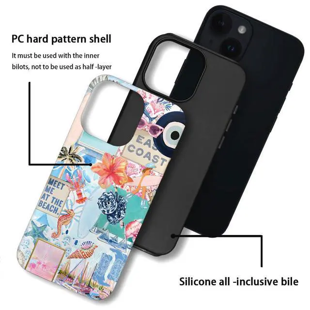 Alt view image 2 of 5 - Seashells Beach Summer Jellyfish Collage Phone Case Compatible with iPhone 17,Scratch Resistant Hybrid 2-Layer Hard Shell