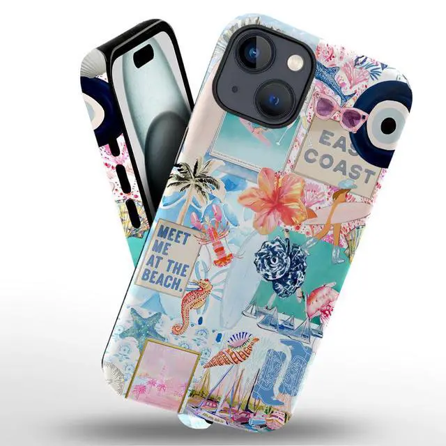 Alt view image 3 of 5 - Seashells Beach Summer Jellyfish Collage Phone Case Compatible with iPhone 17,Scratch Resistant Hybrid 2-Layer Hard Shell
