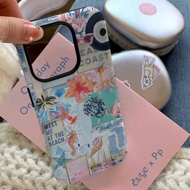 Alt view image 4 of 5 - Seashells Beach Summer Jellyfish Collage Phone Case Compatible with iPhone 17,Scratch Resistant Hybrid 2-Layer Hard Shell