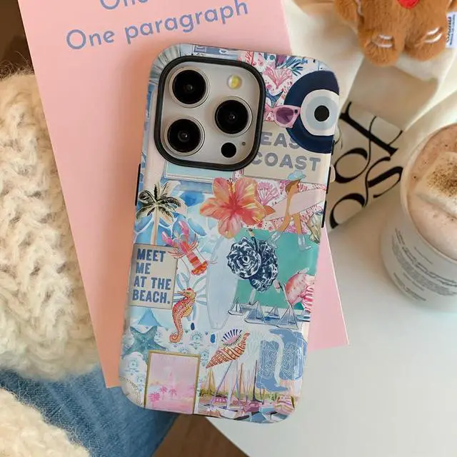 Alt view image 5 of 5 - Seashells Beach Summer Jellyfish Collage Phone Case Compatible with iPhone 17,Scratch Resistant Hybrid 2-Layer Hard Shell