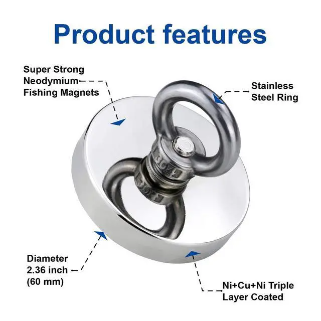 Alt view image 3 of 6 - Fishing Magnets with Countersunk Hole 2.36 inch 500LBS Pulling Force