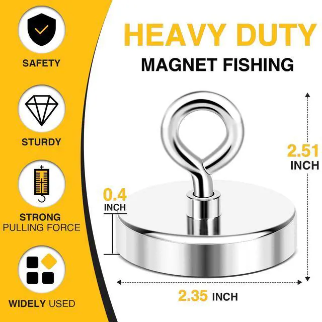 Alt view image 2 of 7 - Super Strong Neodymium Fishing Magnets, 500 lbs(227 KG) Pulling Force Rare Earth Magnet with Countersunk Hole Eyebolt for Retrieving in River and Magnetic Fishing,Diameter 2.36 inch(60 mm)