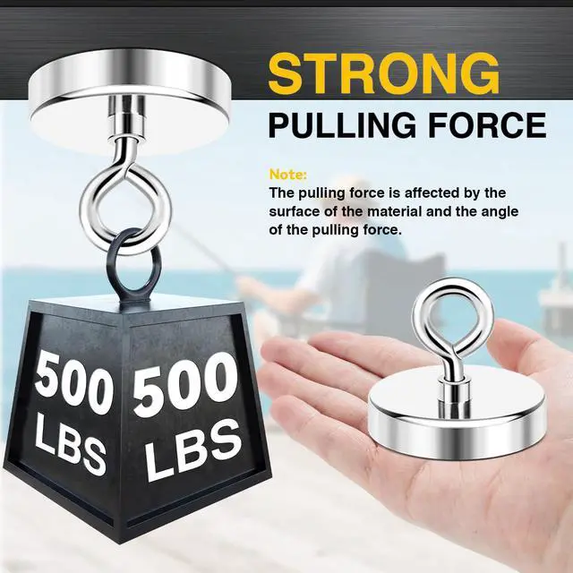Alt view image 4 of 7 - Super Strong Neodymium Fishing Magnets, 500 lbs(227 KG) Pulling Force Rare Earth Magnet with Countersunk Hole Eyebolt for Retrieving in River and Magnetic Fishing,Diameter 2.36 inch(60 mm)