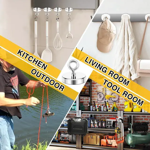Alt view image 5 of 7 - Super Strong Neodymium Fishing Magnets, 500 lbs(227 KG) Pulling Force Rare Earth Magnet with Countersunk Hole Eyebolt for Retrieving in River and Magnetic Fishing,Diameter 2.36 inch(60 mm)