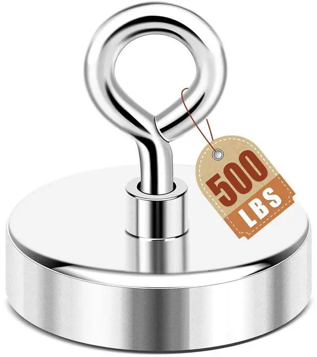 Main image of Super Strong Neodymium Fishing Magnets, 500 lbs(227 KG) Pulling Force Rare Earth Magnet with Countersunk Hole Eyebolt for Retrieving in River and Magnetic Fishing,Diameter 2.36 inch(60 mm)