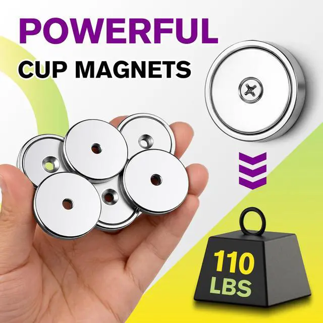 Alt view image 3 of 7 - 8 Pack Magnets with Holes, 110 LBS Super Strong Magnets Heavy Duty