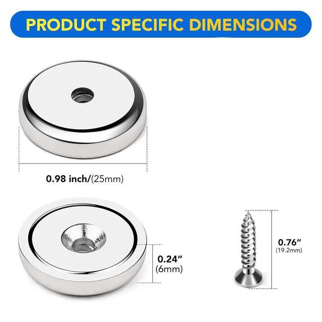 Alt view image 2 of 6 - Magnets with Countersunk Hole,0.98 Inch 60LBS 12 Pack