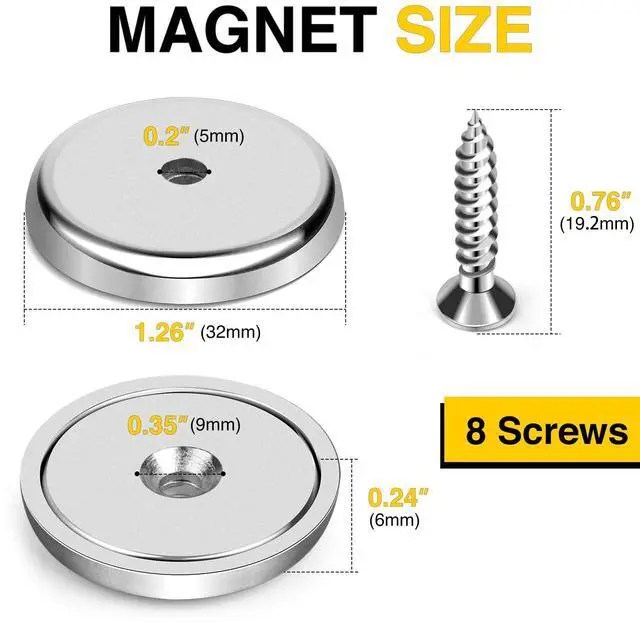 Alt view image 2 of 6 - Strong Mounting Magnets Round with Screws Hole 110LBS 8Pack Silver