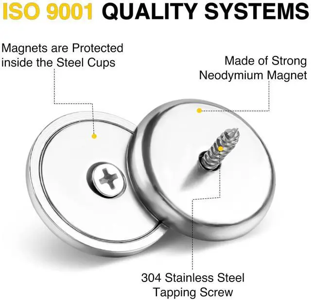 Alt view image 4 of 6 - Strong Mounting Magnets Round with Screws Hole 110LBS 8Pack Silver