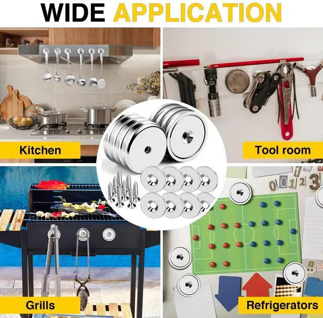Alt view image 5 of 6 - Strong Mounting Magnets Round with Screws Hole 110LBS 8Pack Silver