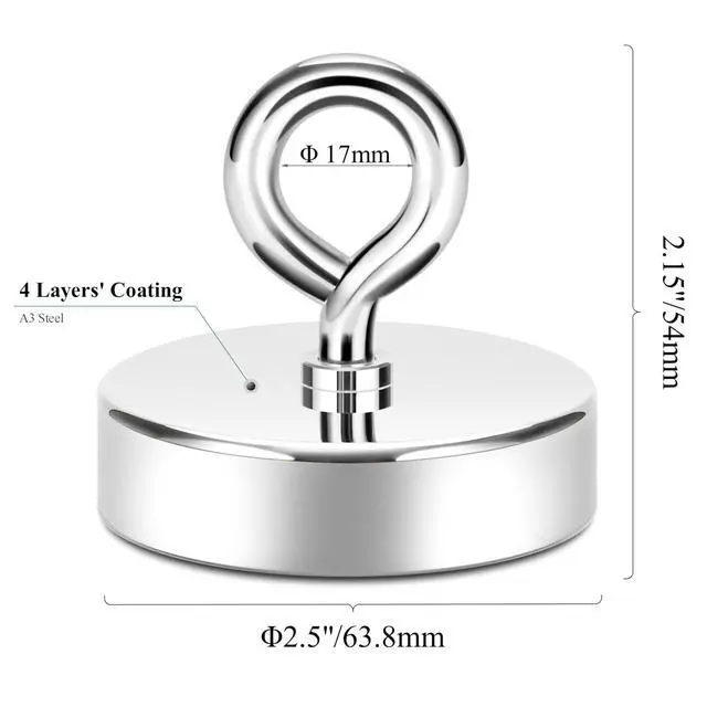 Alt view image 7 of 7 - Magnet Fishing Kit,550lb+ Heavy Duty Silver Magnet with Rope
