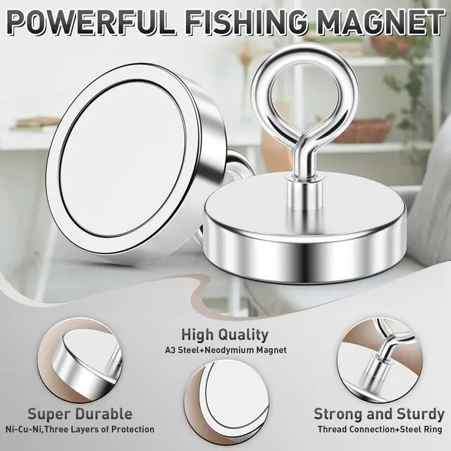 Alt view image 2 of 6 - 500 LBS Strong Fishing Magnet, 2.36 Inch Rare Earth Pickup Magnet