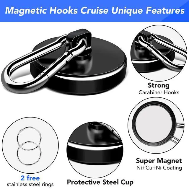 Alt view image 4 of 7 - Magnetic Hooks Carabiner with Swivel, 200LBS, 2 Pack
