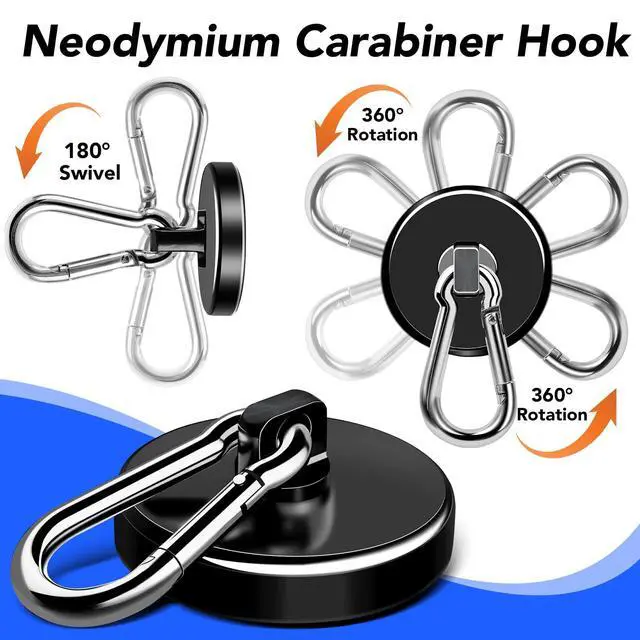 Alt view image 5 of 7 - Magnetic Hooks Carabiner with Swivel, 200LBS, 2 Pack