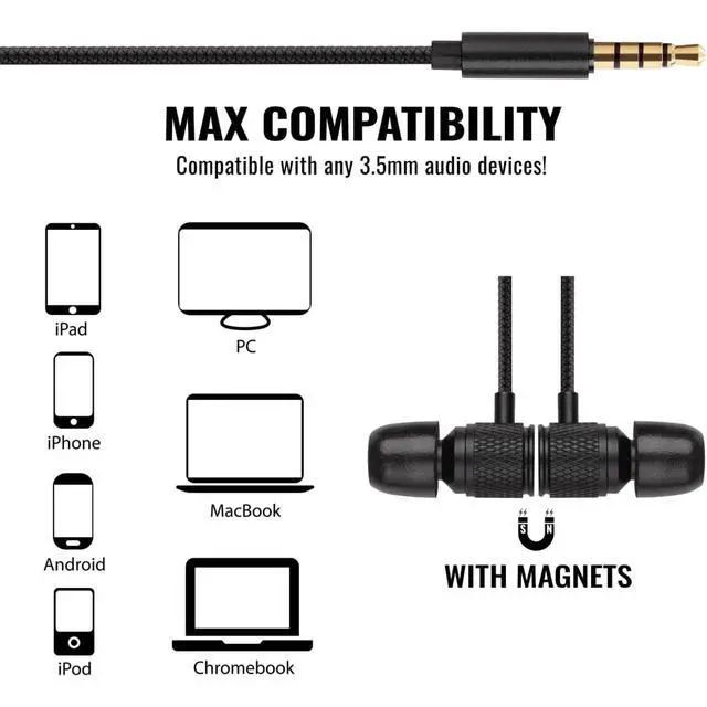 Alt view image 3 of 7 - Ultra Wired Earbuds in-Ear Headphones, 5 Years Warranty, Earphones with Microphone, Noise Isolating Ear Buds, Memory Foam for iPhone, Samsung, School Students, Kids, Women, Small Ears - Black