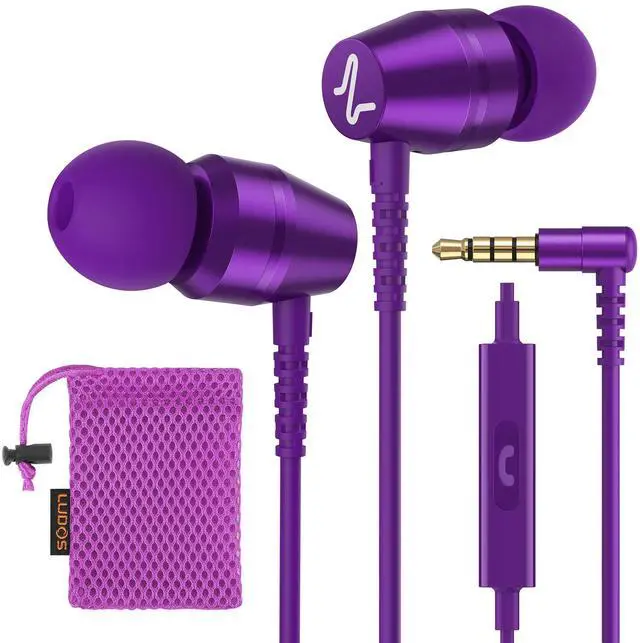 Main image of OMNITONE Wired Earbuds in-Ear Headphones, 5 Year Warranty, Earphones with Microphone, 3.5 mm Jack Corded Ear Buds, Videoconference for iPhone, Samsung, Laptop, Kids, School Students - Purple