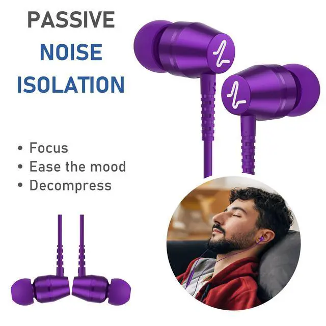 Alt view image 5 of 7 - OMNITONE Wired Earbuds in-Ear Headphones, 5 Year Warranty, Earphones with Microphone, 3.5 mm Jack Corded Ear Buds, Videoconference for iPhone, Samsung, Laptop, Kids, School Students - Purple