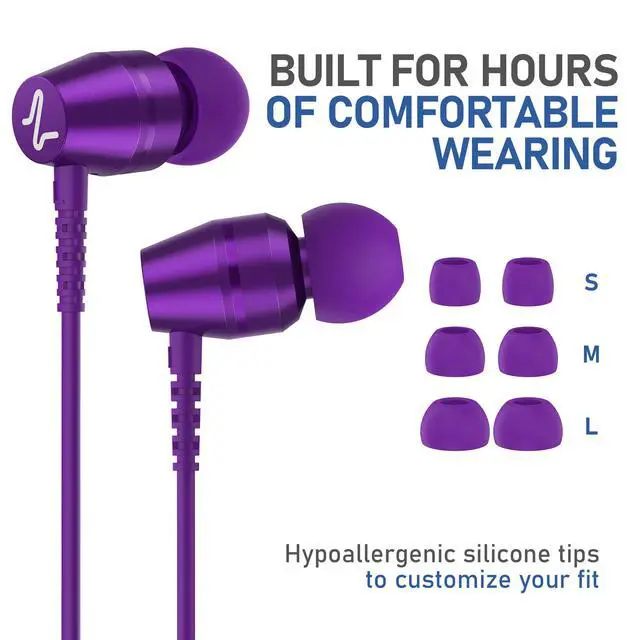 Alt view image 6 of 7 - OMNITONE Wired Earbuds in-Ear Headphones, 5 Year Warranty, Earphones with Microphone, 3.5 mm Jack Corded Ear Buds, Videoconference for iPhone, Samsung, Laptop, Kids, School Students - Purple