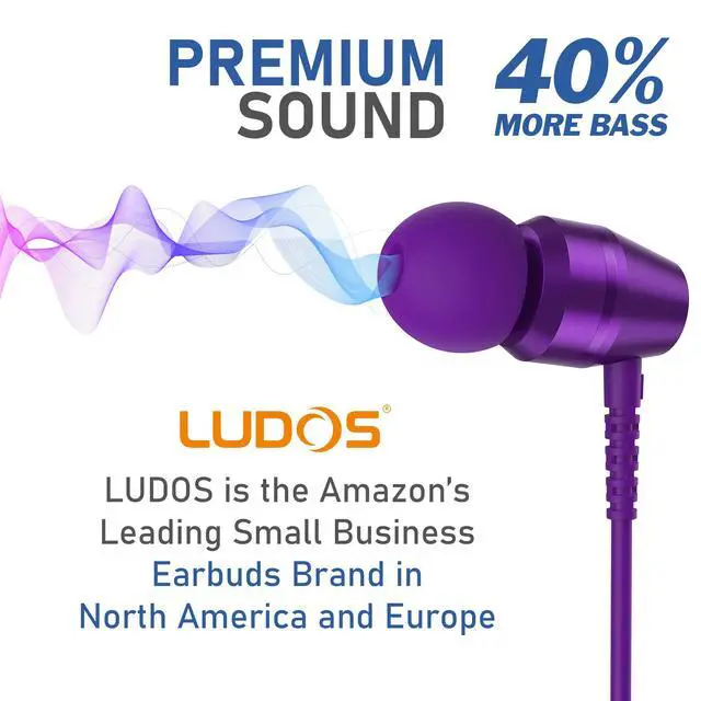 Alt view image 7 of 7 - OMNITONE Wired Earbuds in-Ear Headphones, 5 Year Warranty, Earphones with Microphone, 3.5 mm Jack Corded Ear Buds, Videoconference for iPhone, Samsung, Laptop, Kids, School Students - Purple